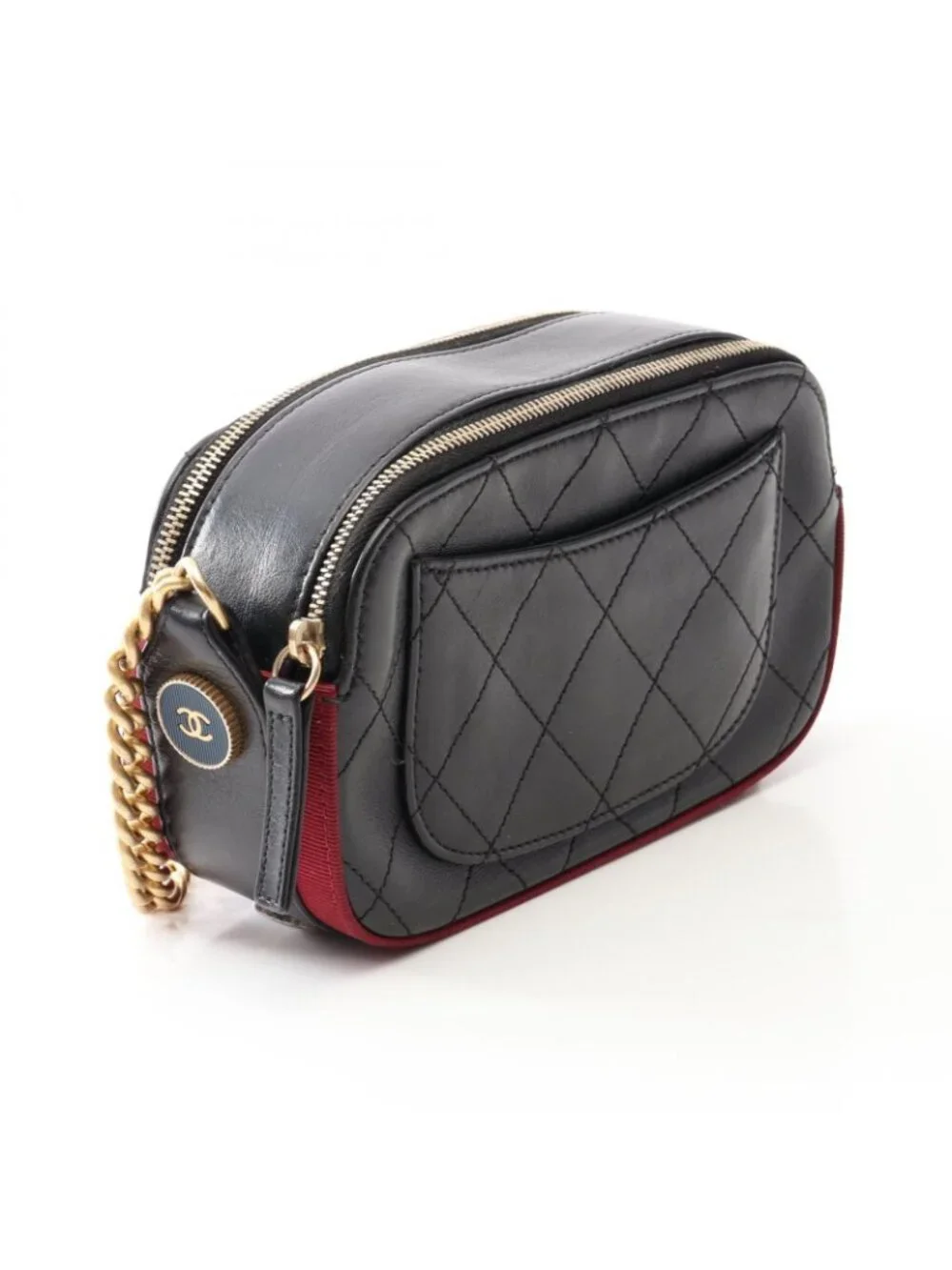 Chanel Shoulder Bag Quilted Black Leather Canvas